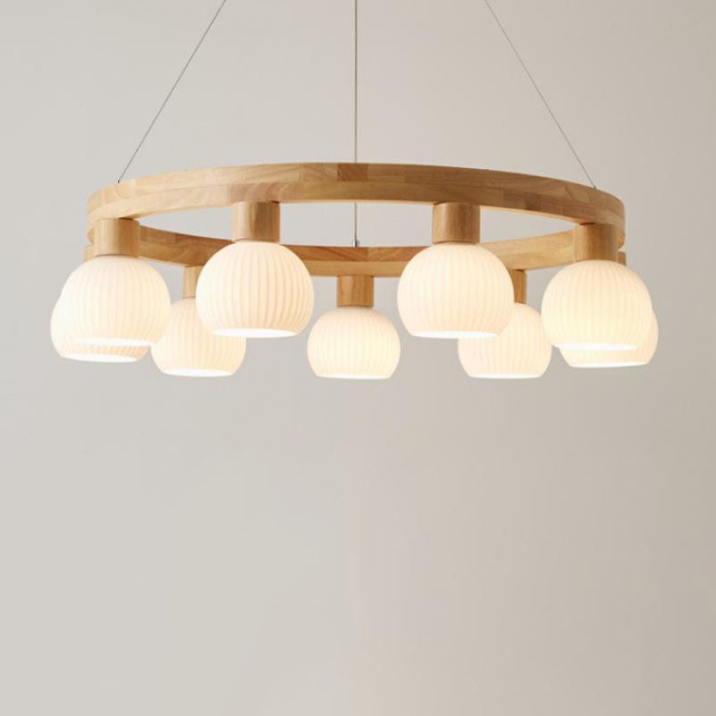 Moderner japanischer Kronleuchter mit strukturierter Glaskugel und 3/6/9 Lichtern 