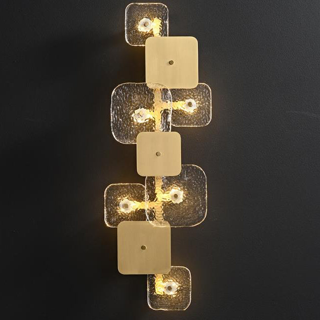 Postmoderne Glas-Messing-Patchwork-Quadrat-LED-Wandleuchte 