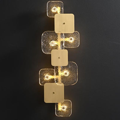 Postmoderne quadratische LED-Wandleuchte aus Glas und Messing 