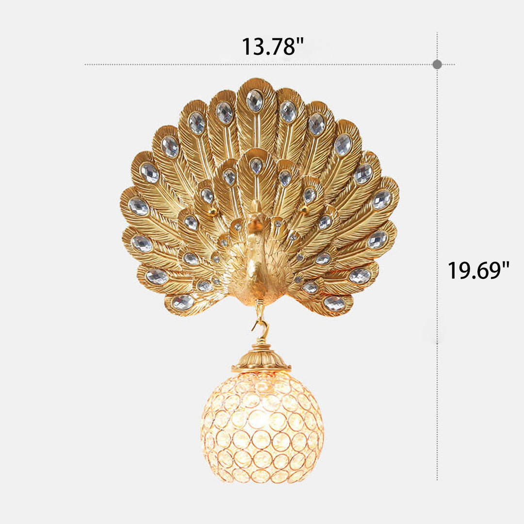 Europäische Vintage Kristall Pfau Form 1-Licht Wandleuchte 