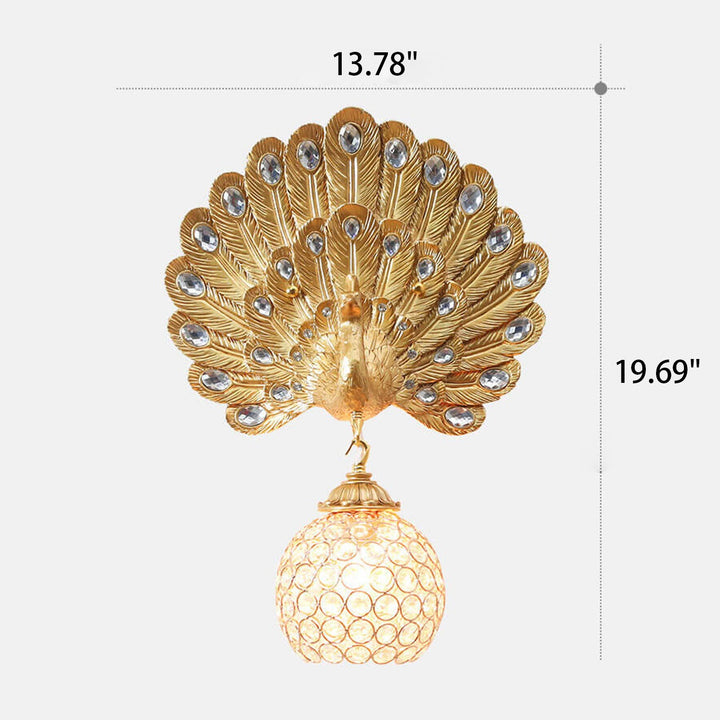Europäische Vintage Kristall Pfau Form 1-Licht Wandleuchte 