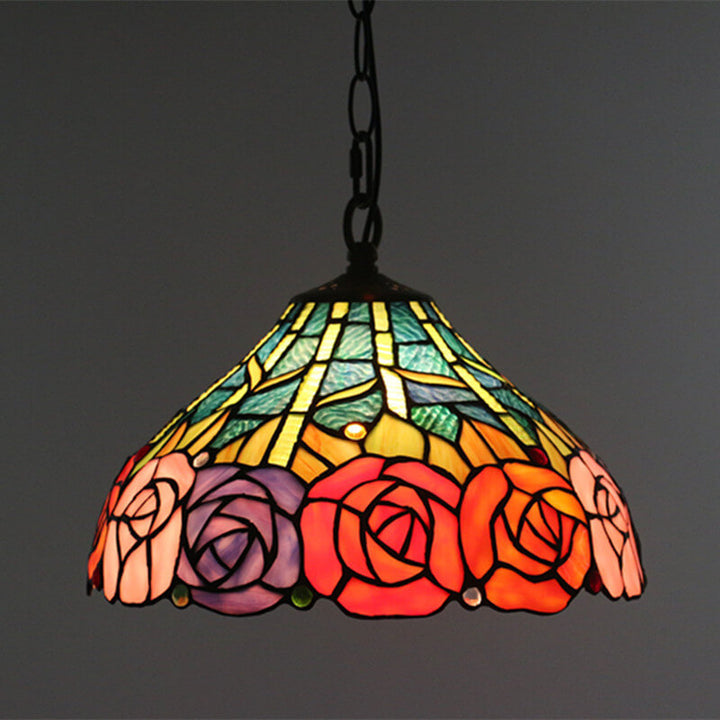 Cúpula de Vidrio Tiffany Europea con Vitral, Lámpara Colgante de 1 Luz 