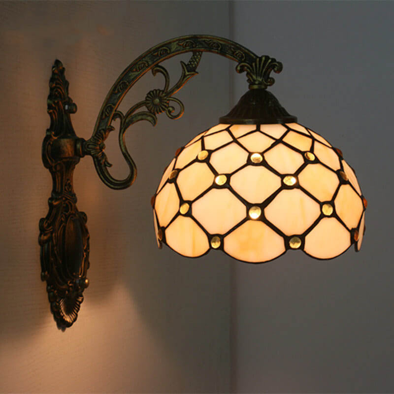 Lámpara de Aplique de Pared de Vidrio Semicircular Europeo de 1 Luz Tiffany 