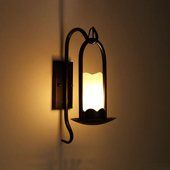 Vintage Cylinder Iron Marble Shade 1-Light Wall Sconce Lamp
