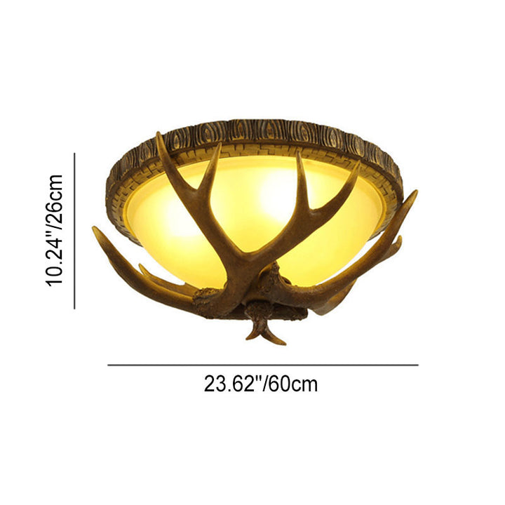 Traditionelle runde Vintage-Deckenleuchte mit Geweih-Optik aus Metall, Kunstharz und Glas mit 2/3/5 Flammen für Wohnzimmer &amp; Schlafzimmer 