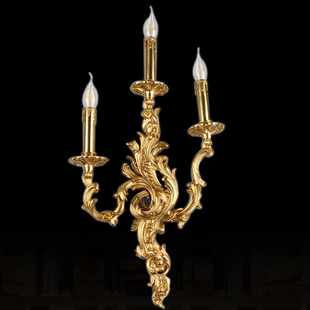French Vintage Brass Candle 2/3 Light Wall Sconce Lamp