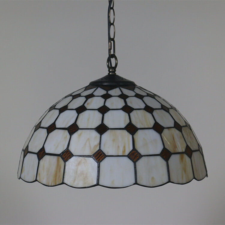 Vintage Tiffany Baroque Stained Glass Dome 3-Light Pendant Light