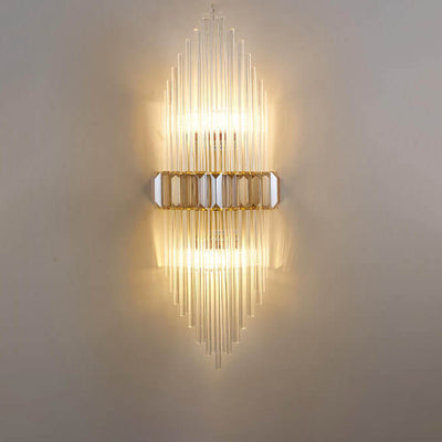 Moderne Wandleuchte mit zwei Lichtern aus Messing und Kristall, Röhrenform 