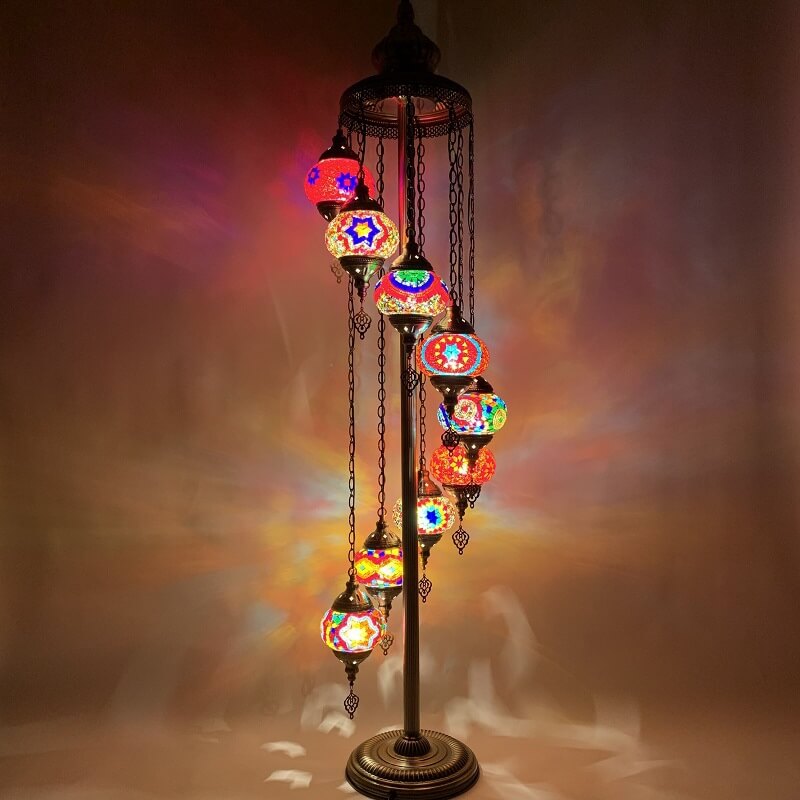 Retro Turkish Moroccan Globe 9-Light Standing Floor Lamp