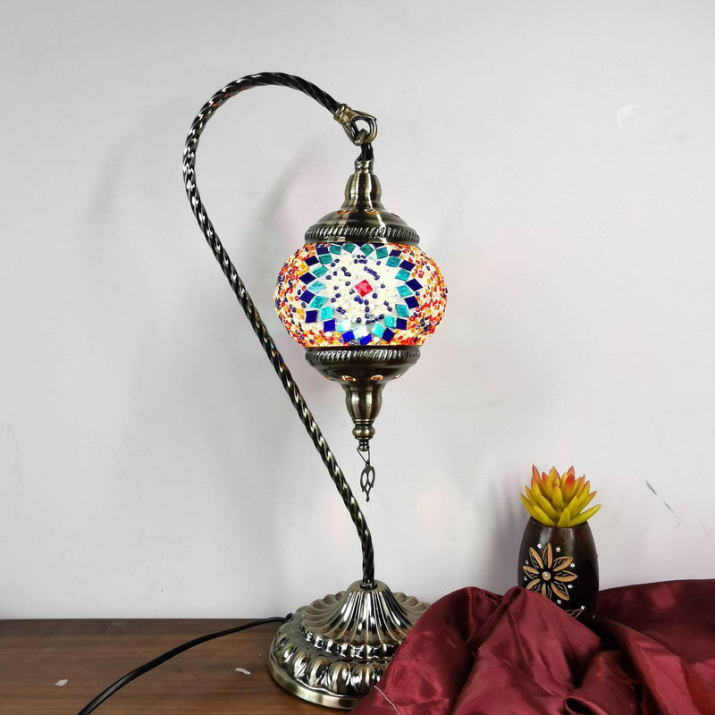 Vintage Turkish Stained Glass Swan Neck 1-Light Table Lamp