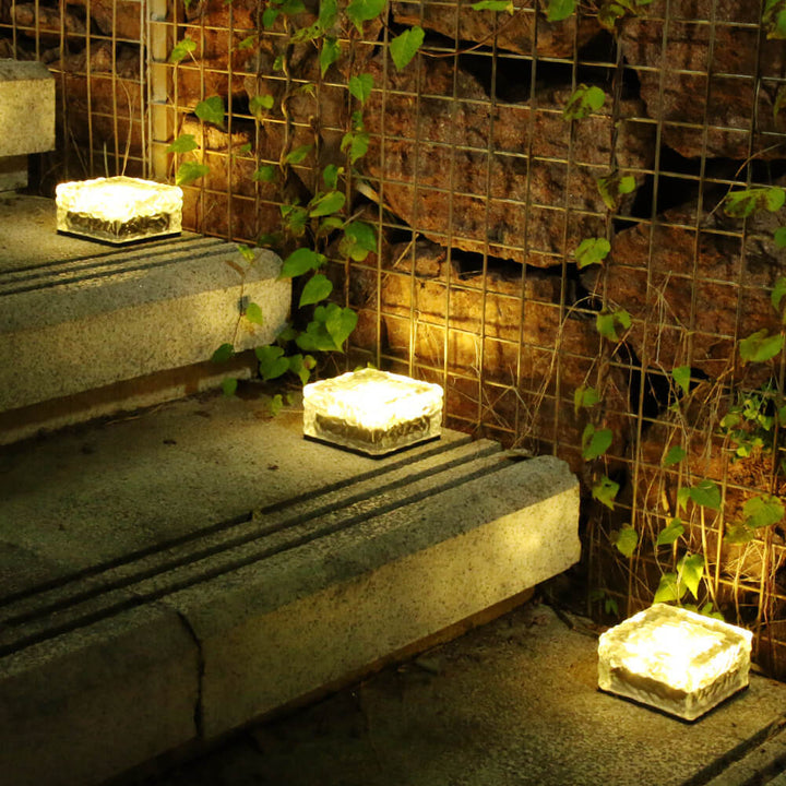 Solar-LED-Eisziegel Wasserdichtes Glas Bodenlicht Gartenlicht 