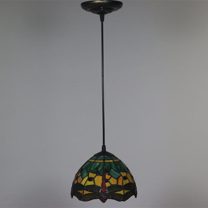 Europäische Tiffany Libelle Buntglas 1-Licht Pendelleuchte 