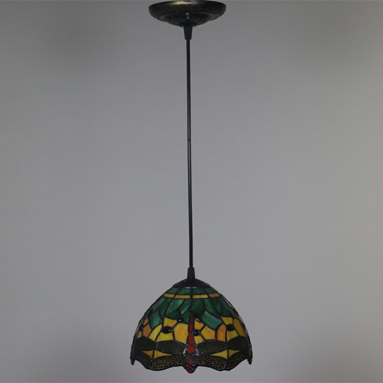 European Tiffany Dragonfly Stained Glass 1-Light Pendant Light