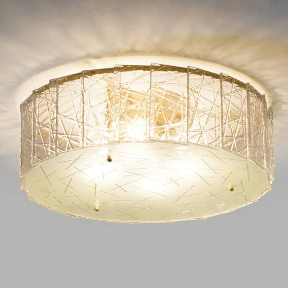 Modern Snowflake Glass Round Brass 4-Light Flush Mount Ceiling Light