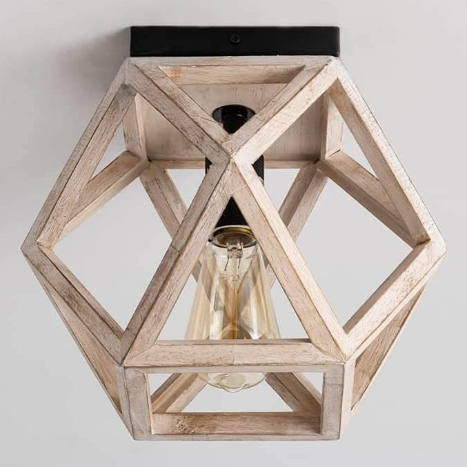 Vintage Aged Wooden Cage 1-Light Semi-Flush Mount Ceiling Light