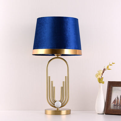 Modern Luxury Fabric Gold Oval Ring Base 1-Light Table Lamp