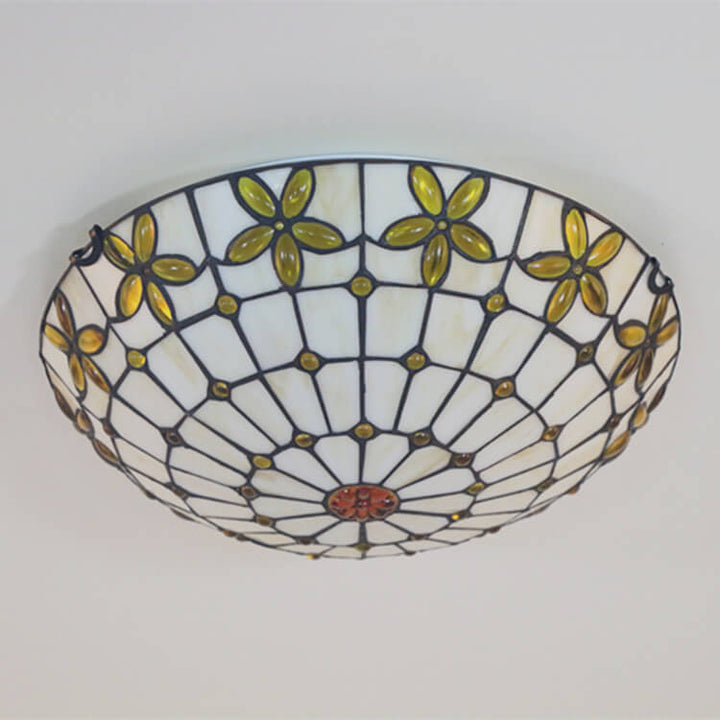 Tiffany Vidriera Flor Lila Forma de Cuenco 3/4 Luz de Montaje al Ras en Techo 
