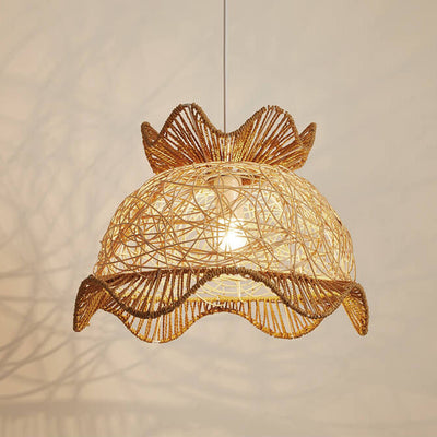 Rattan Weaving Scalloped Dome 1-Light Pendant Light