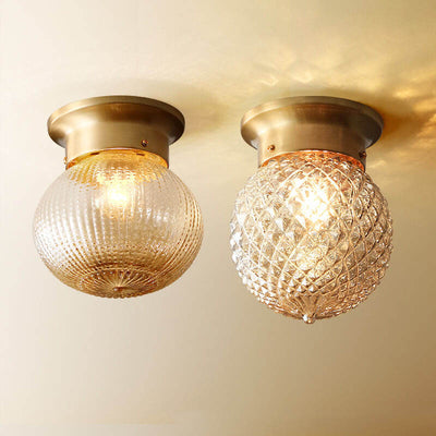 Vintage Copper Glass Round 1-Light Semi-Flush Mount Ceiling Light