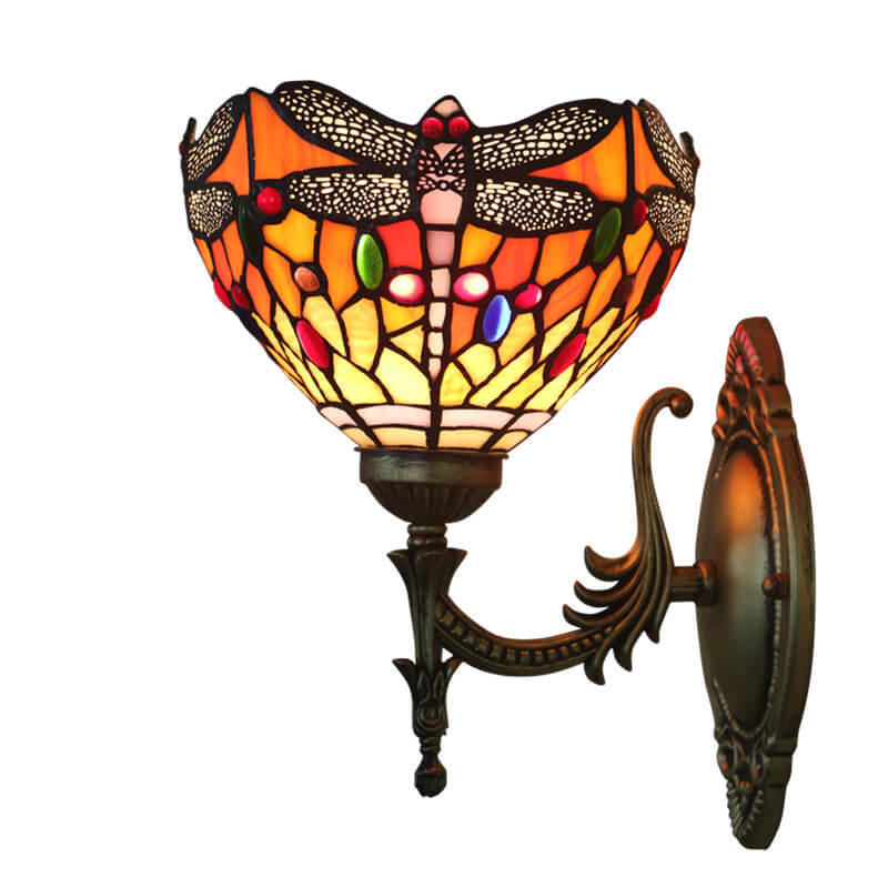 Lámpara de Aplique de Pared de 1 Luz con Vidrio de Libélula Retro Tiffany 
