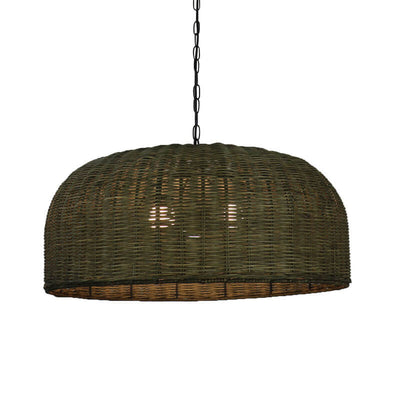 Vintage Rattan Weaving Drum 3-Light Chandelier