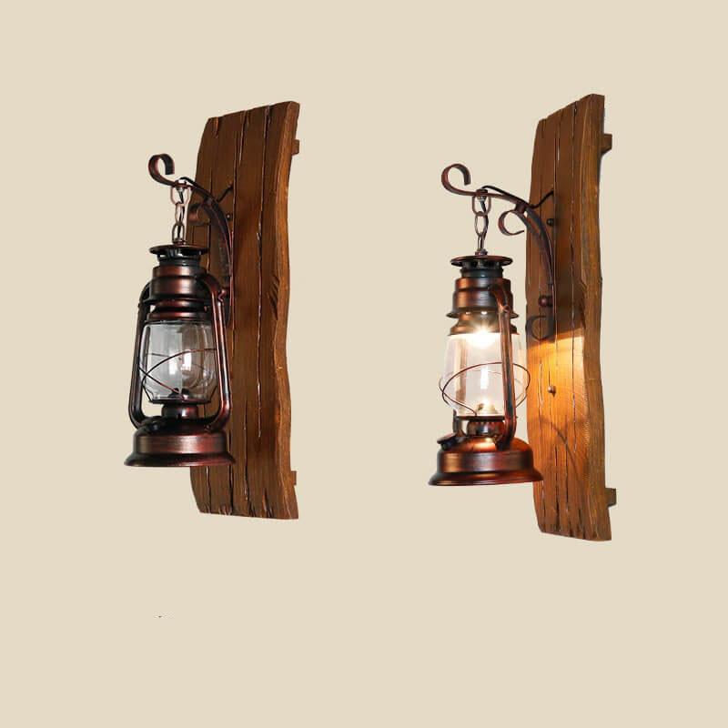 Vintage Kerosene Lamp 1-Light Solid Wood Wall Sconce Lamp