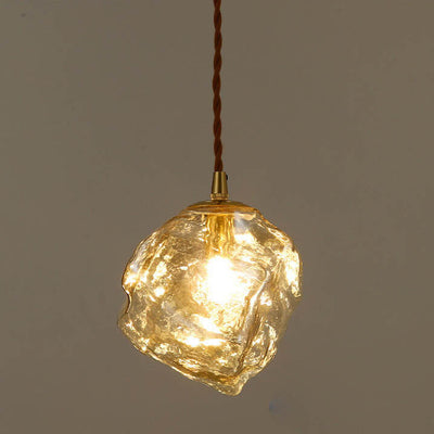 Vintage Lava Eiswürfel Glas Nussbaum 1-Licht LED Pendelleuchte 