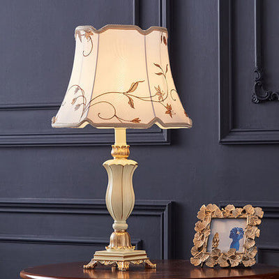 Round Fabric Resin Base Classical 1-Light Table Lamp