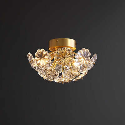 Modern Luxury Petal Crystal Full Brass Semi-Flush Mount Ceiling Light