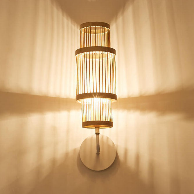 Modern Bamboo Weaving Cylindrical 1-Light Wall Sconce Lamp