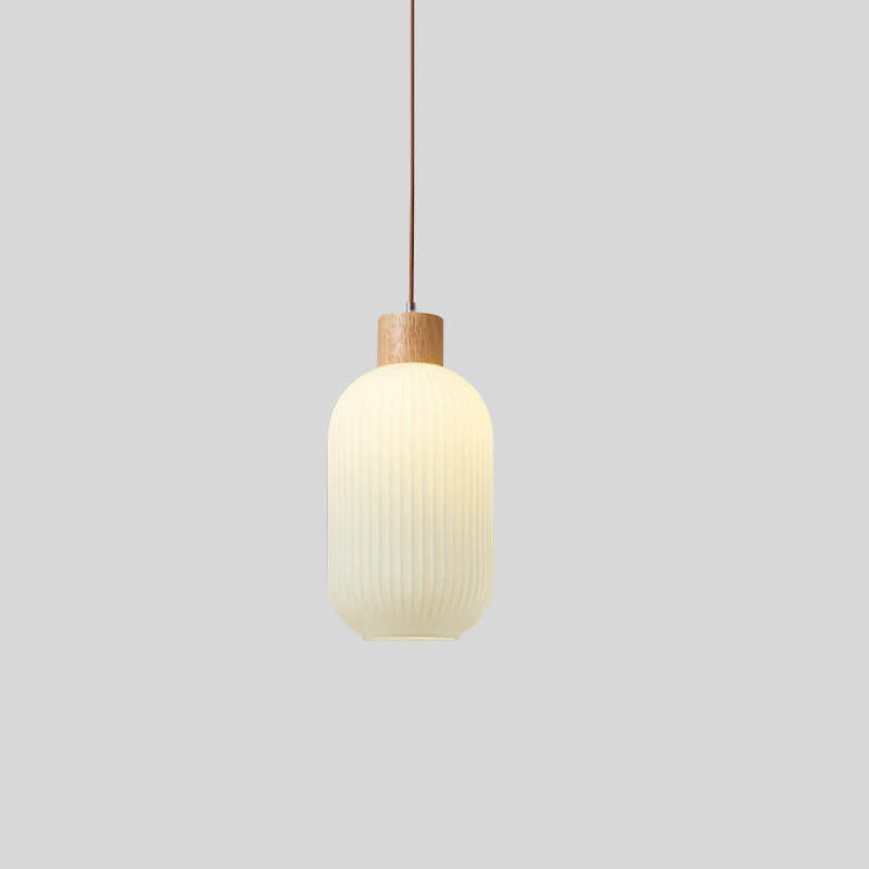 Vintage Wooden White Glass Round 1-Light Pendant Light