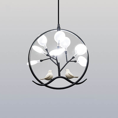 Nordic Metal Circular Bird Branch 9-Light Chandelier