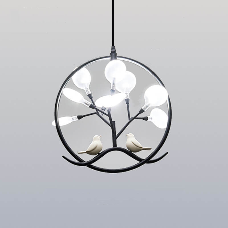 Nordic Metal Circular Bird Branch 9-Light Chandelier