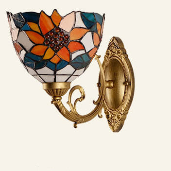 Tiffany Sunflower Stained  Glass Bowl Shade 1-Light Wall Sconce Lamp