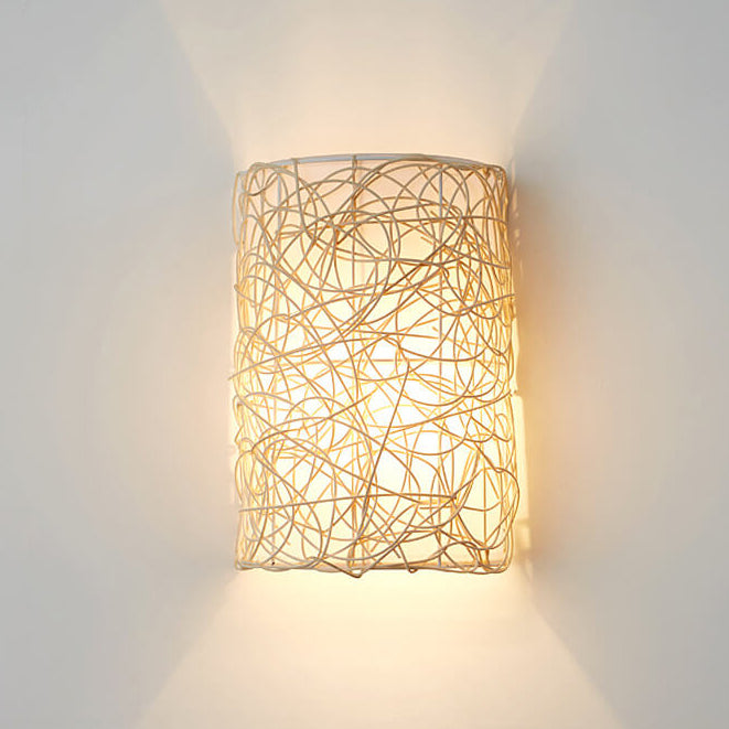 Rattan Weaving Half-Cylinder 1-Light Wall Sconce Lamp
