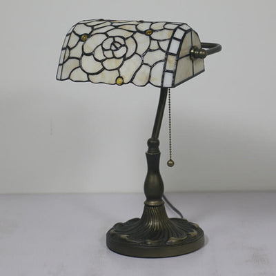 Vintage Tiffany Barock Buntglas 1-Licht Reißverschluss Schalter Tischlampe 