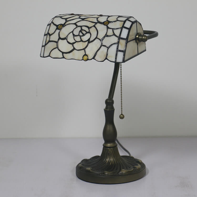 Vintage Tiffany Baroque Stained Glass 1-Light Zipper Switch Table Lamp