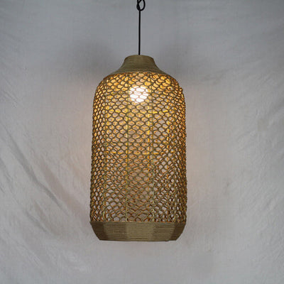 Retro Hemp Rope Weaving Column 1-Light Pendant Light