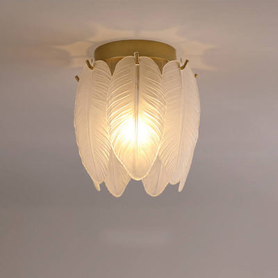 Leichte, luxuriöse Creative Feather Glass 1-Light Semi-Flush Mount Deckenleuchte 