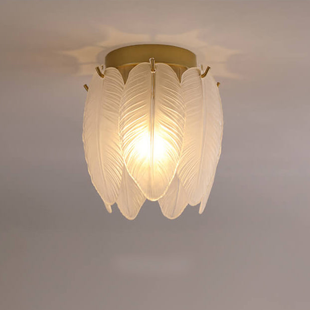 Light luxury Creative Feather Glass 1-Light Semi-Flush Mount Ceiling Light