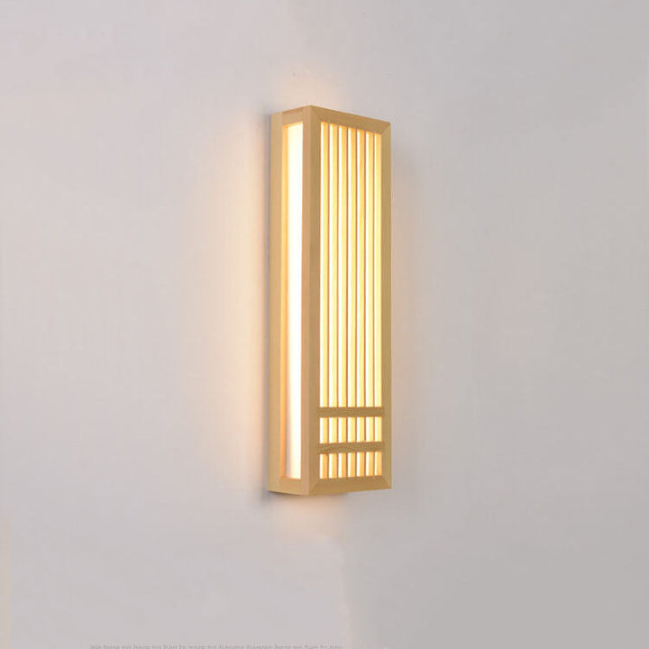 Simple Solid Wood Rectangular 1-Light Japanese Wall Sconce Lamp