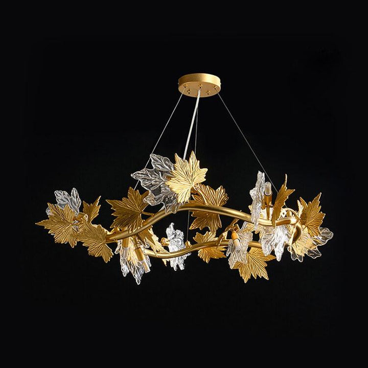 Moderner Ahornblatt Glas Aluminium 6-Licht Kronleuchter 