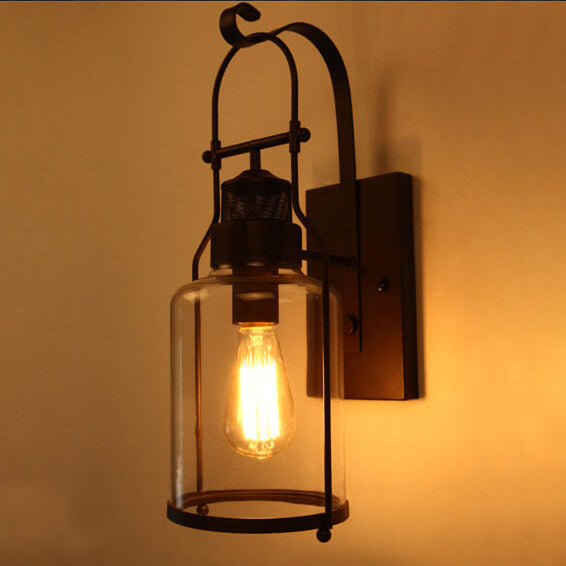 Industrial Iron Glass Jar 1-Light Wall Sconce Lamp