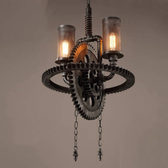 Vintage Industrial Iron Gear Shape 2-Light Chandelier