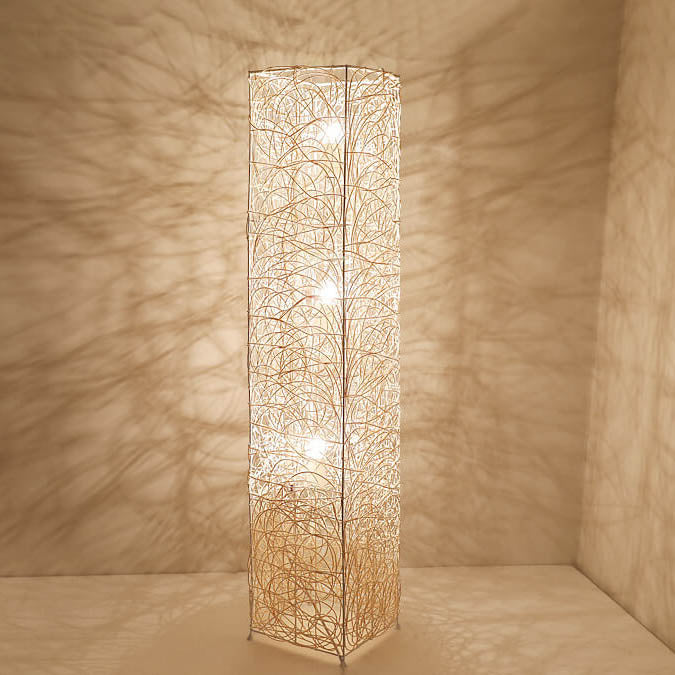 Modern Minimalist Iron Rattan Weaving Column Shaped 3-Light Standing Floor Lamp For Living Room &amp; Bedroom