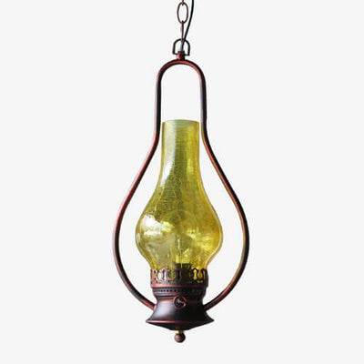 Vintage Kerosene Cracked Glass Shade 1-Light Pendant Light