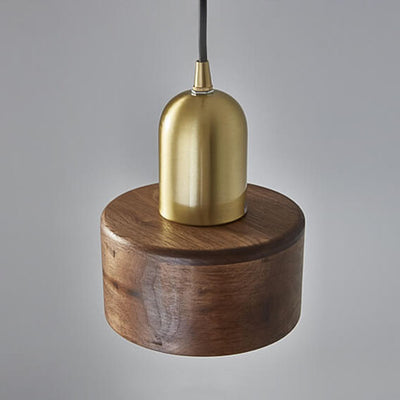Vintage Walnut Cylinder Brass Top LED Pendant Light