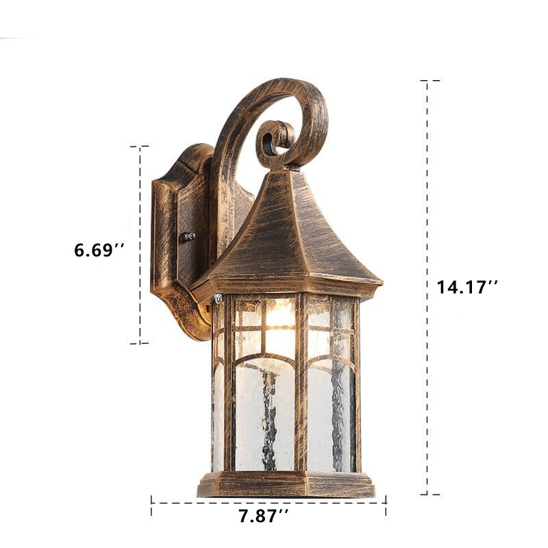 Vintage Lantern Glass Outdoor Waterproof Wall Sconce Lamp