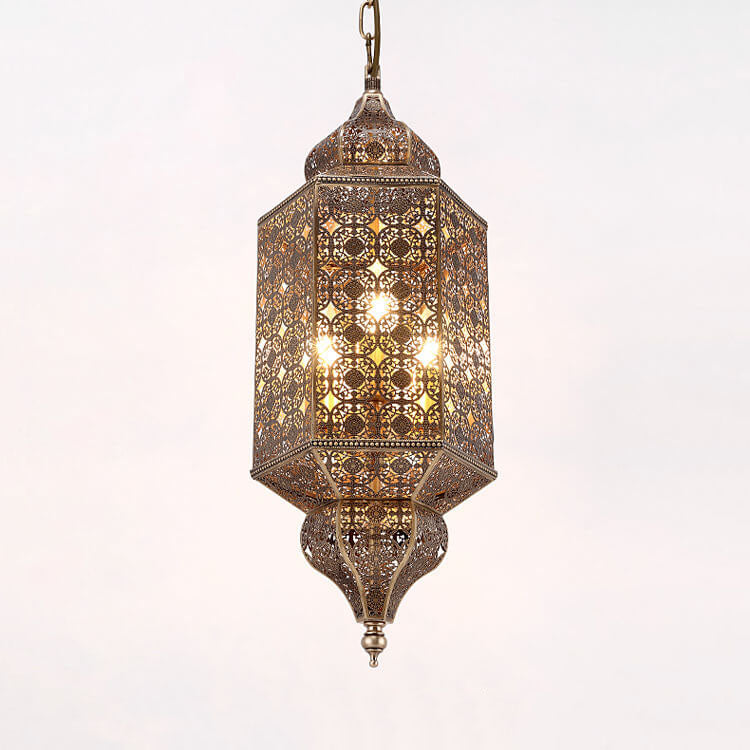 Vintage Exotic Cylindrical Hollow 3-Light Chandelier
