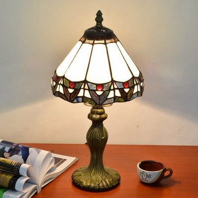 Lámpara de mesa de 1 luz con forma de campana de vidrio teñido estilo barroco Tiffany 